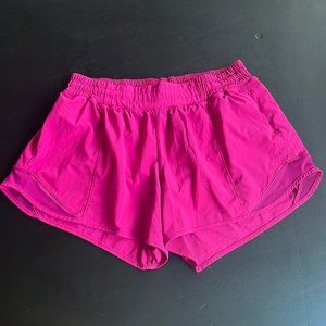 Lululemon LR Hotty Hot, 4” inseam, Size 10, Sonic Pink.